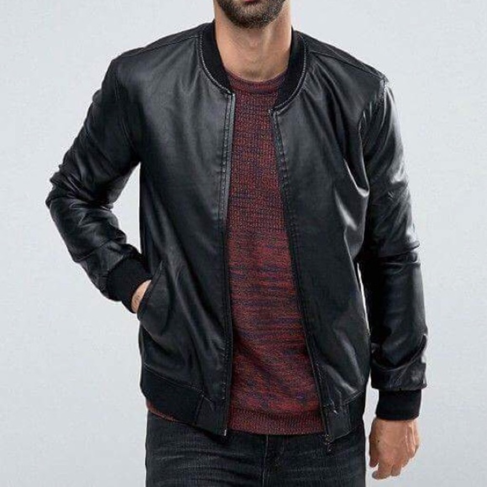 Men’s Faux Leather Bomber Jacket